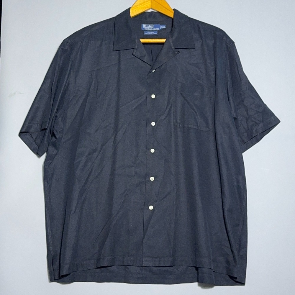 Polo Ralph Lauren Caldwell Loop Collar Camp Shirt Mens Size XXL Black Silk Blend